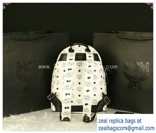 High Quality Replica MCM Stark Backpack Large in Calf Leather 8004 White - Click Image to Close